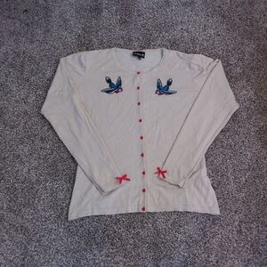 Sourpuss cream cardigan sparrow bird hot air balloon XXL